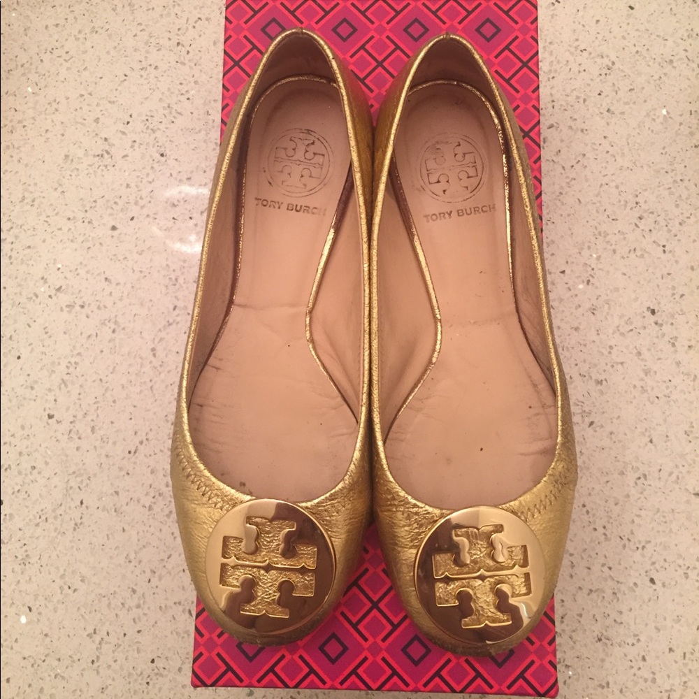 Tory burch reva gold flat 5.5 box dust bag ballet