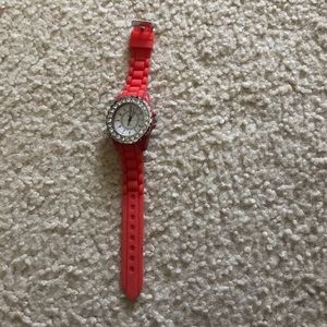 Red Rubber Watch with Rhinestones
