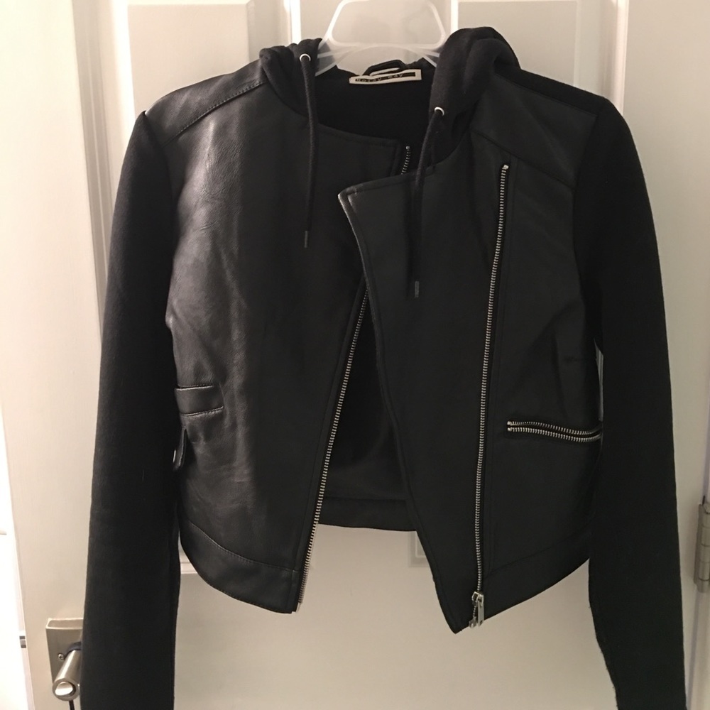 Faux leather sweatshirt jacket, size XS