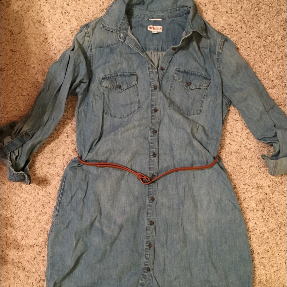 Denim dress with thin belt (loops sewn to dress)