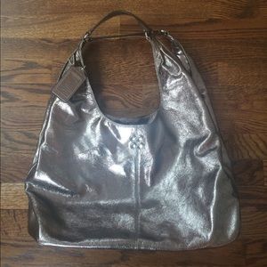 Metallic Silver Coach Hobo Bag