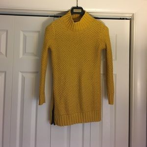 Mustard yellow wool sweater w/ leather detail