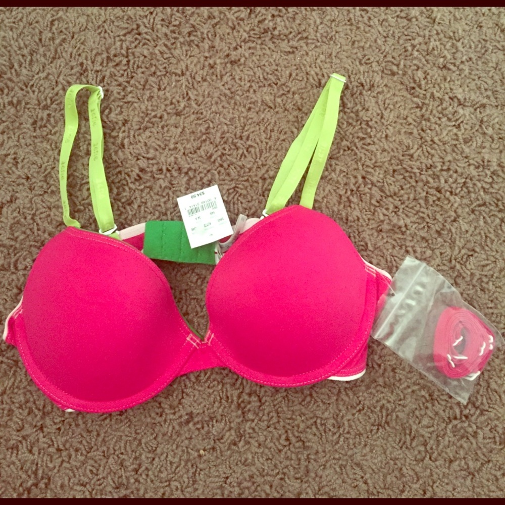 NWT Fuschia and Green AERIE 34A Paige push up bra!