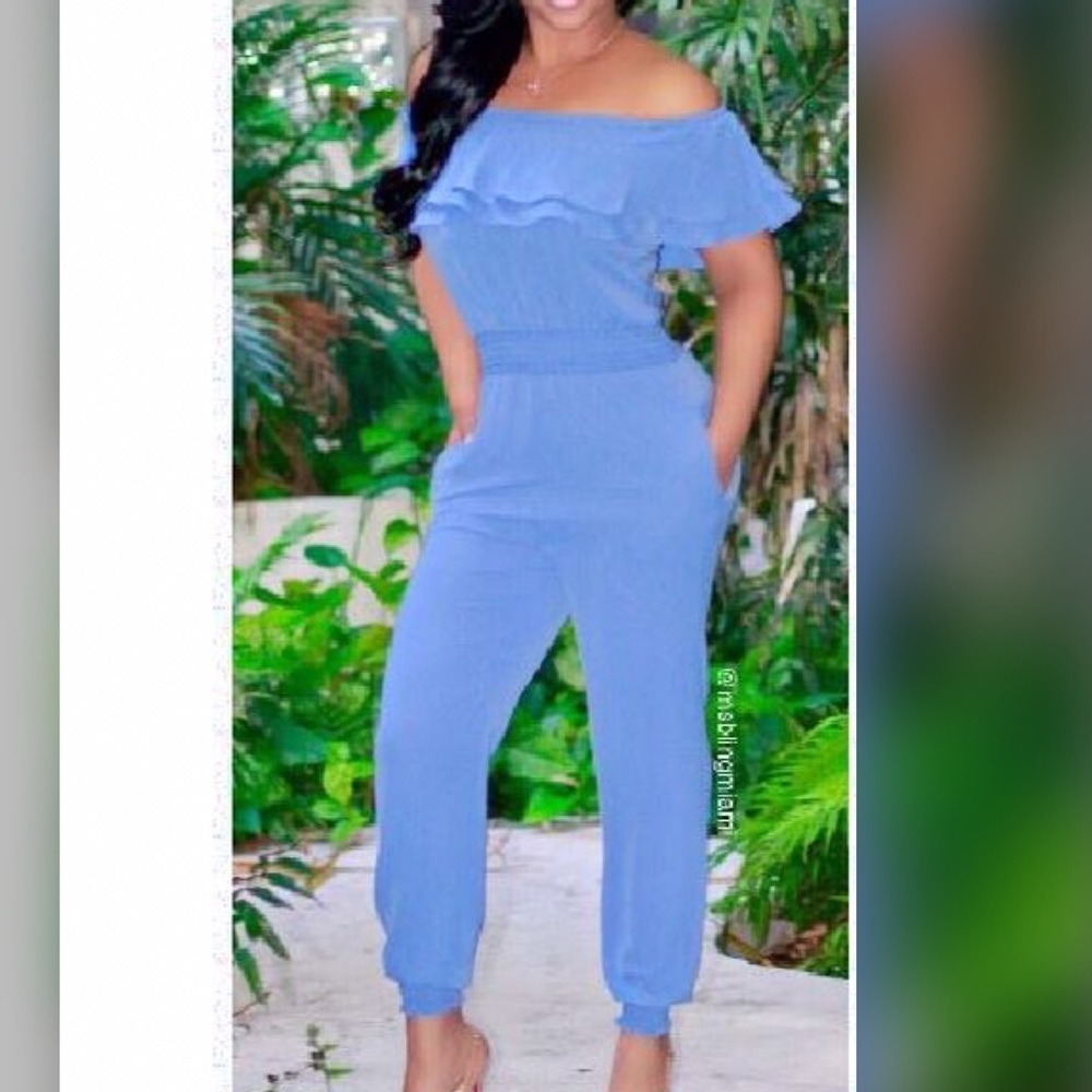 Off shoulder jumpsuit-- Perwinkle💙💜