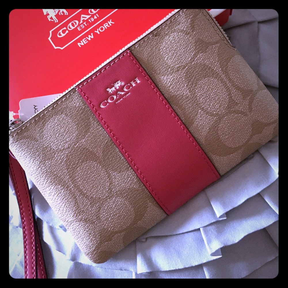 Coach pink & khaki wristlet