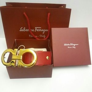 Authentic Salvatore Ferragamo Calfskin Belt Red