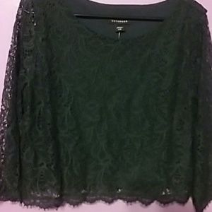 METAPHOR DARK GREEN  LONG SLEEVED LACE TOP