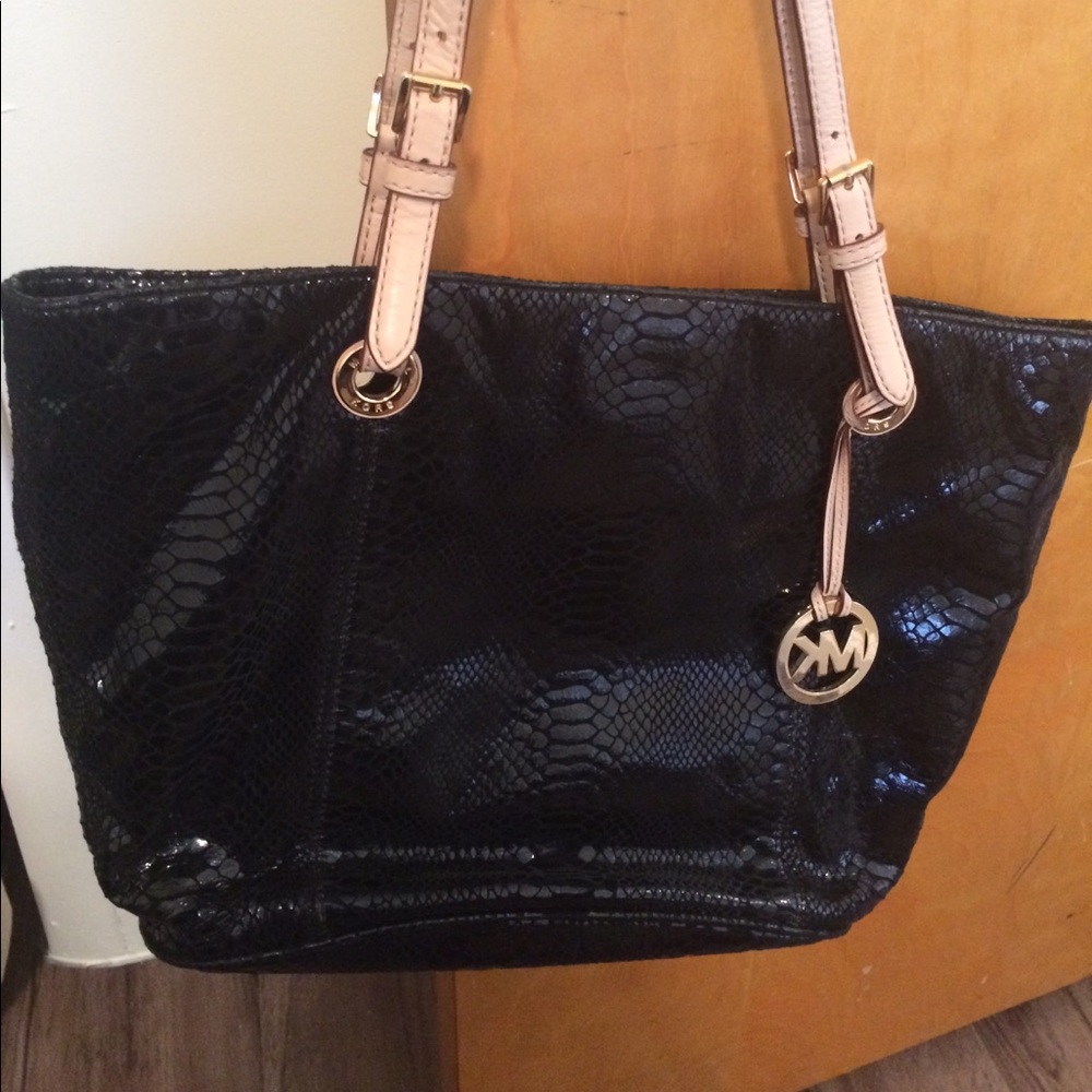 Michael Kors black leather croc embossed tote