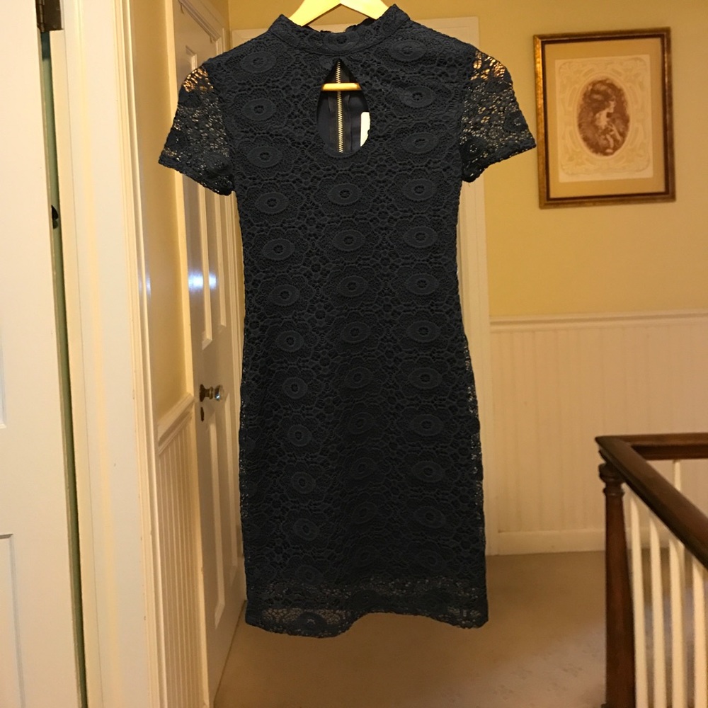 Sally Miller Navy lace dress with raindrop cutout