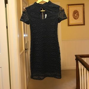 Sally Miller Navy lace dress with raindrop cutout