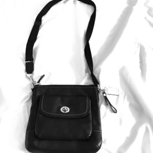 Black leather Coach cross body bag