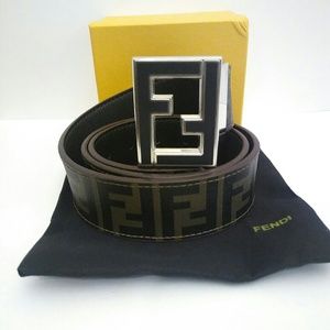 Fendi Zucca Tobacco Reversible Belt 32-36in
