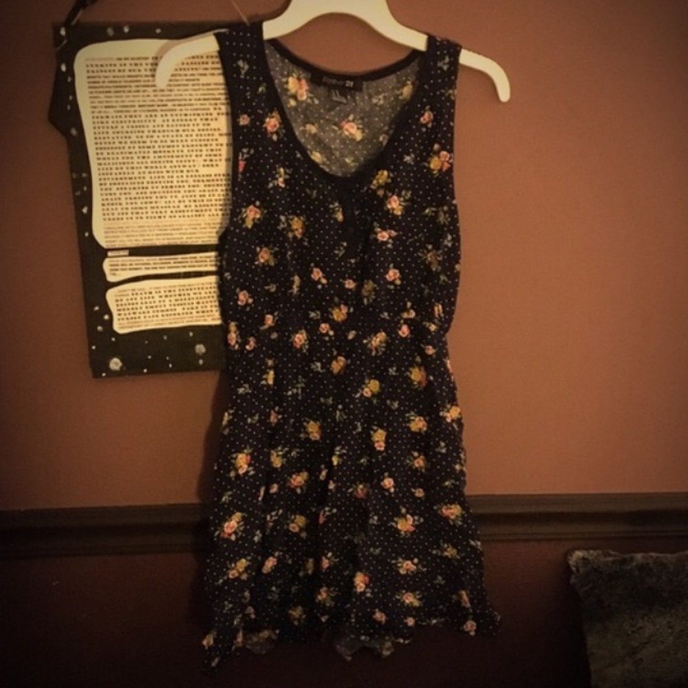 Navy blue polka dot and flowers dress