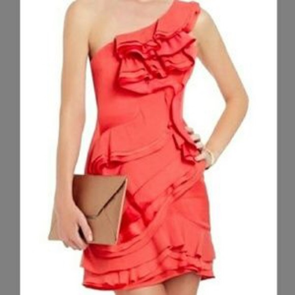 Bcbg coral one shoulder dress
