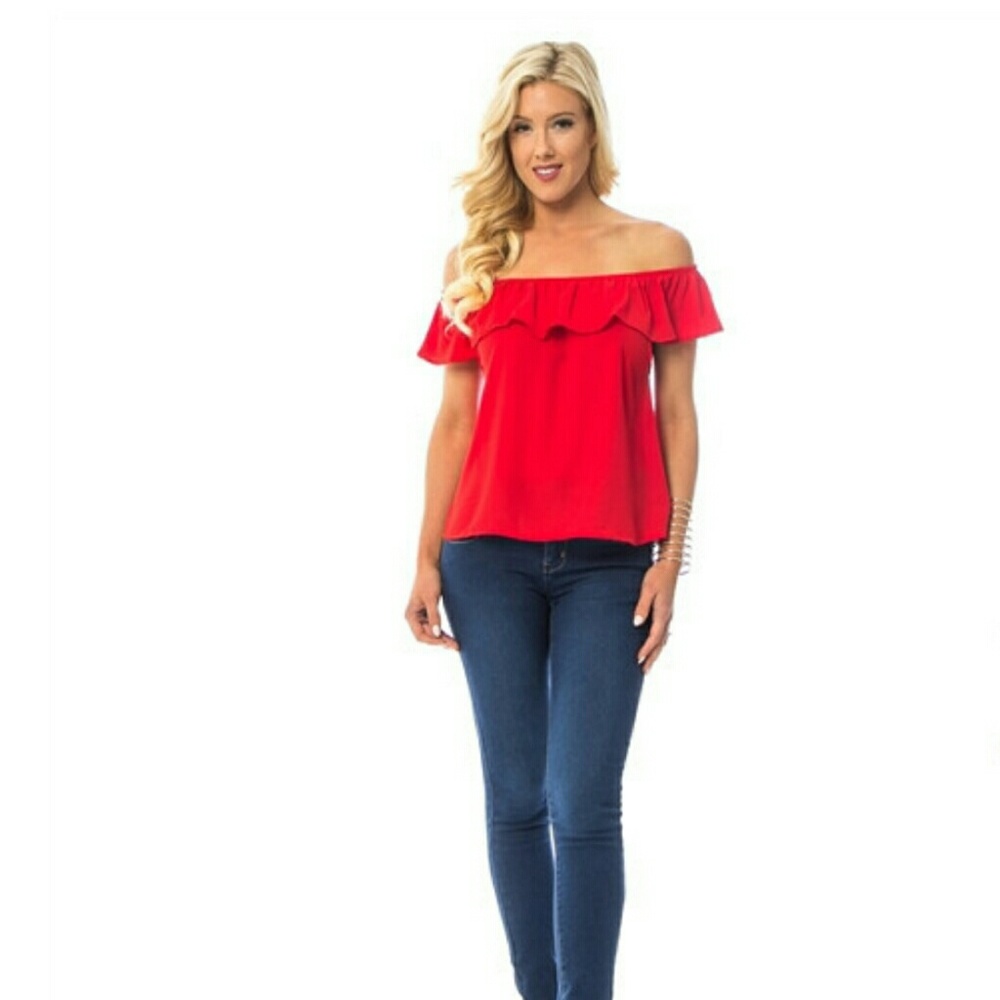 ❤️CLOSING SALE❤️ Rose Red Ruffle Off the Shoulder