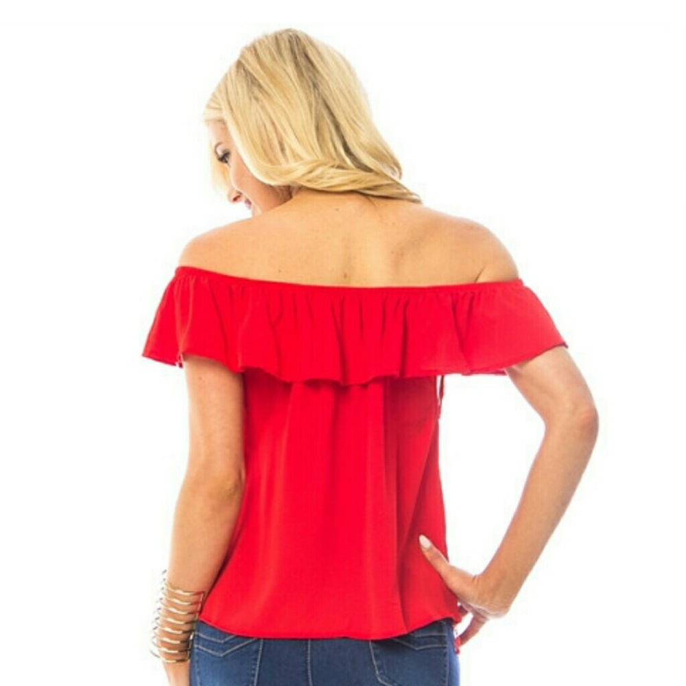 ❤️CLOSING SALE❤️ Rose Red Ruffle Off the Shoulder - Picture 3 of 4