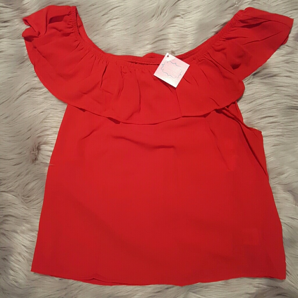 ❤️CLOSING SALE❤️ Rose Red Ruffle Off the Shoulder - Picture 4 of 4