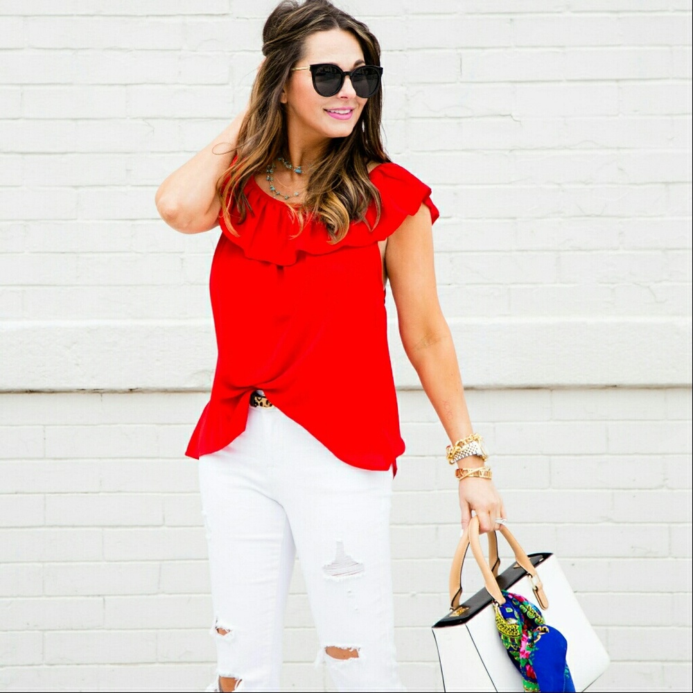 ❤️CLOSING SALE❤️ Rose Red Ruffle Off the Shoulder - Picture 2 of 4