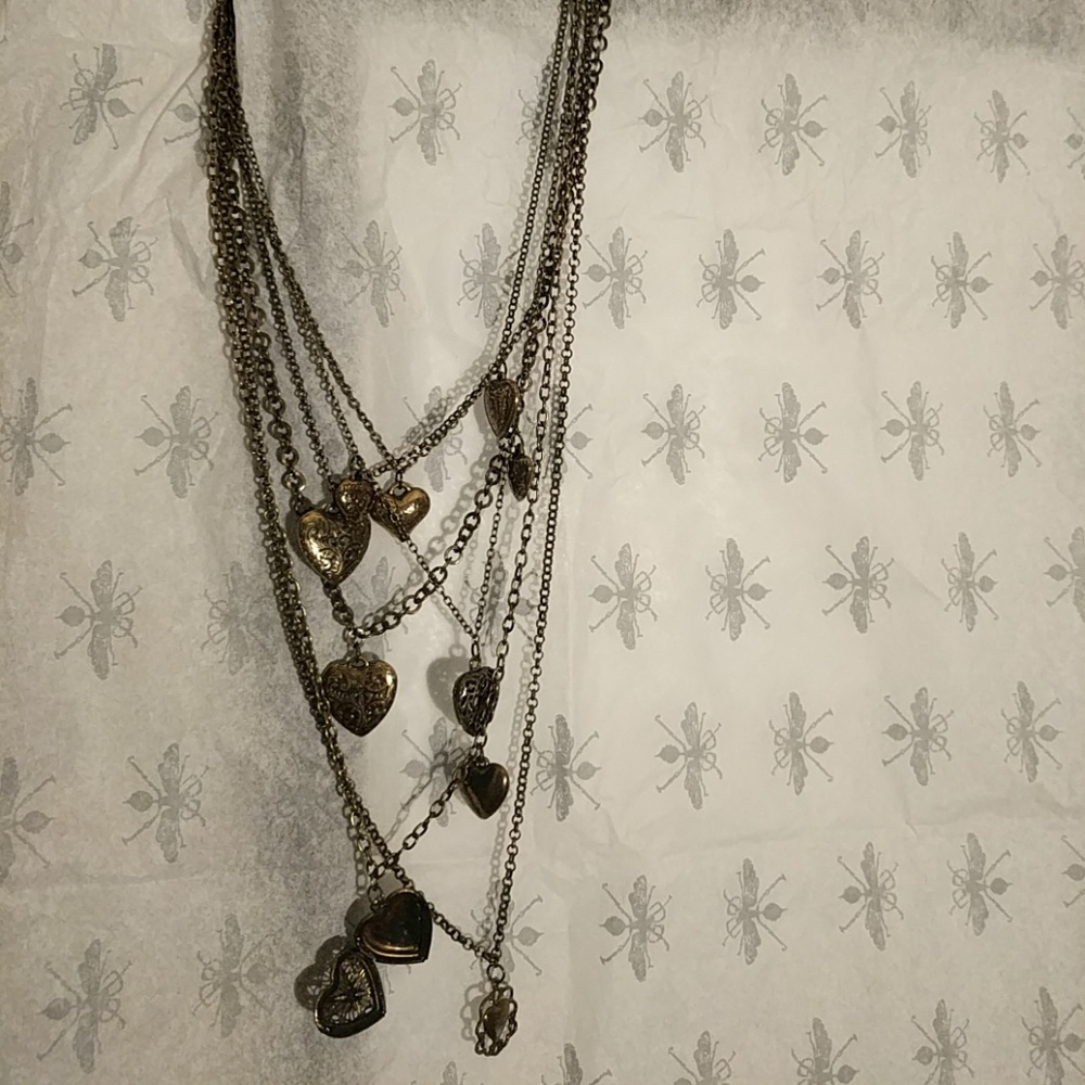 Brass multi layered necklace with heart charms