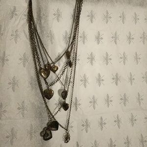 Brass multi layered necklace with heart charms