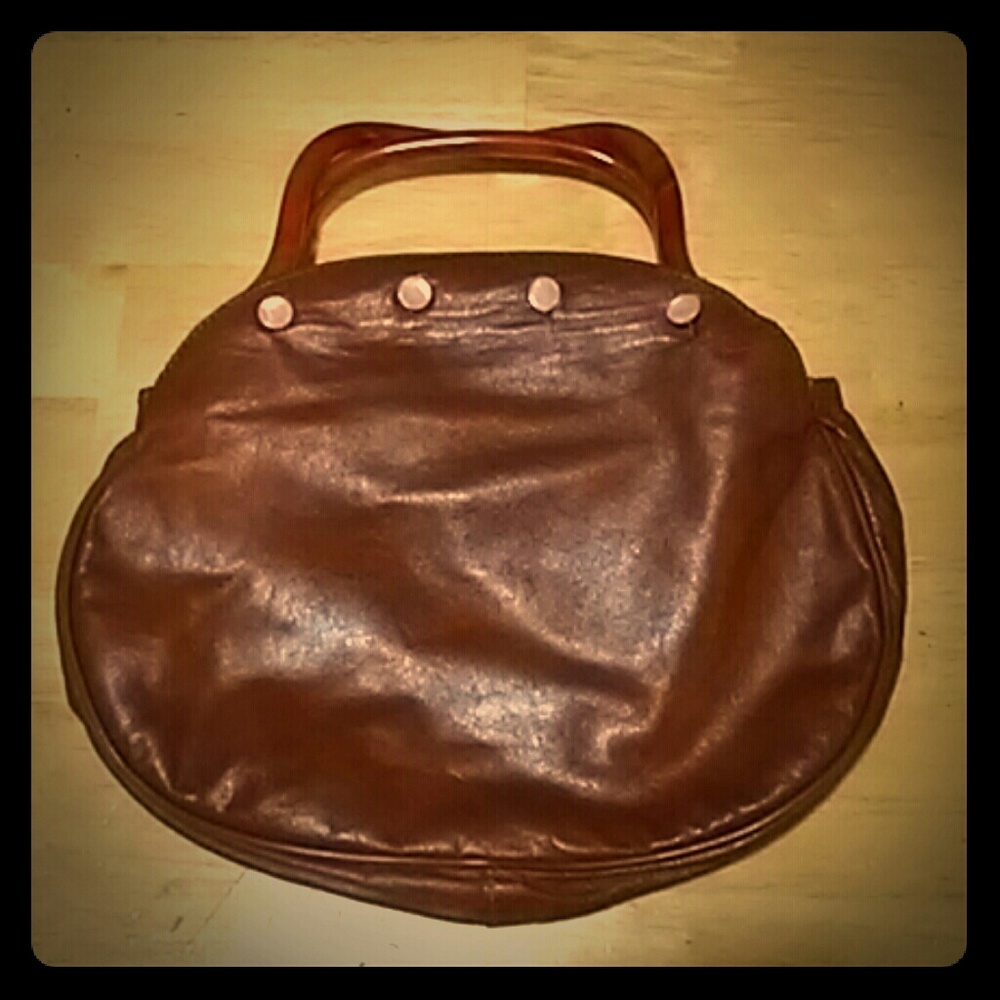 SALE/vintage leather handbag w/ lucite handles