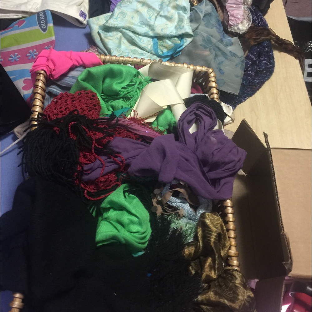 Scarves galore-many colors & materials