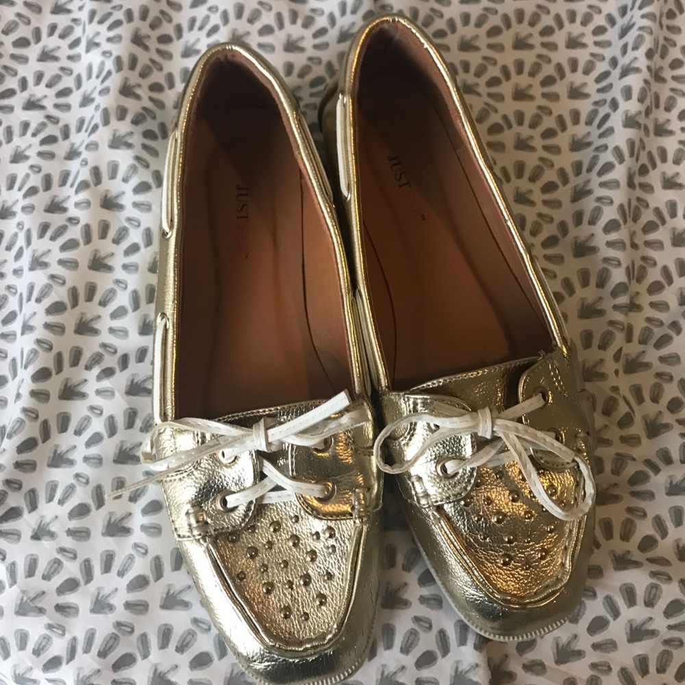 Just Fab Gold Boat Shoes