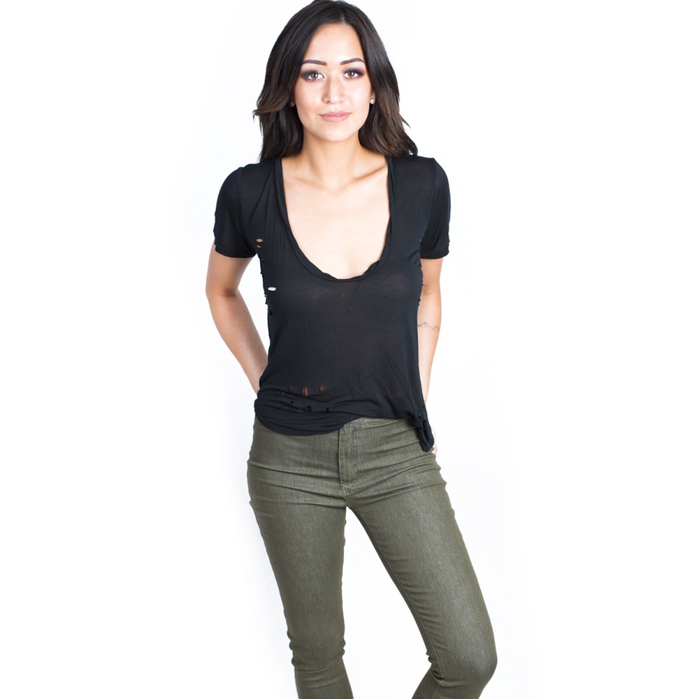Black distressed Tee