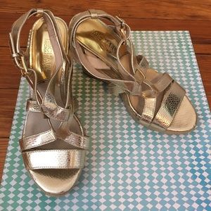 Michael Kors gold platform wedge sandals