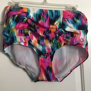 Torrid Multi-Colored Ruched High Waist Swim Bottom