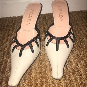 Prada beige/black kitten heel slides/mules size 37