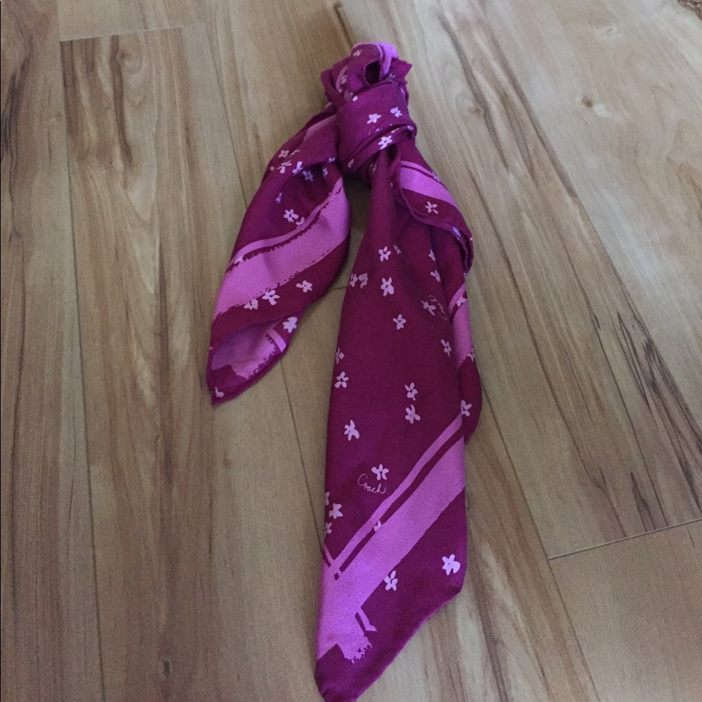 Coach purple and pink flower silky square scarf
