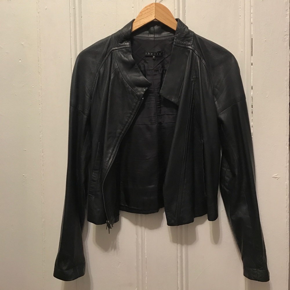 Theory Navy Moto Leather Jacket