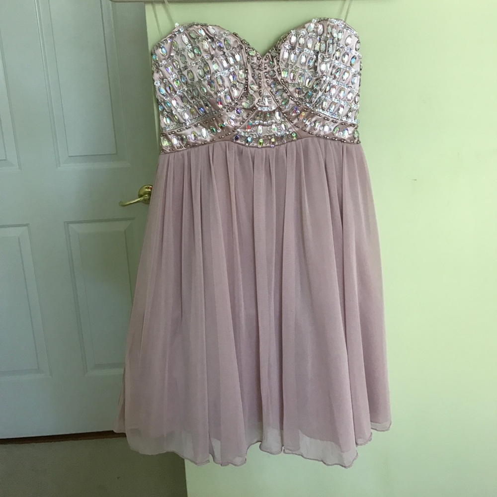 Rhinestone semi formal dress size 5 tan sweetheart