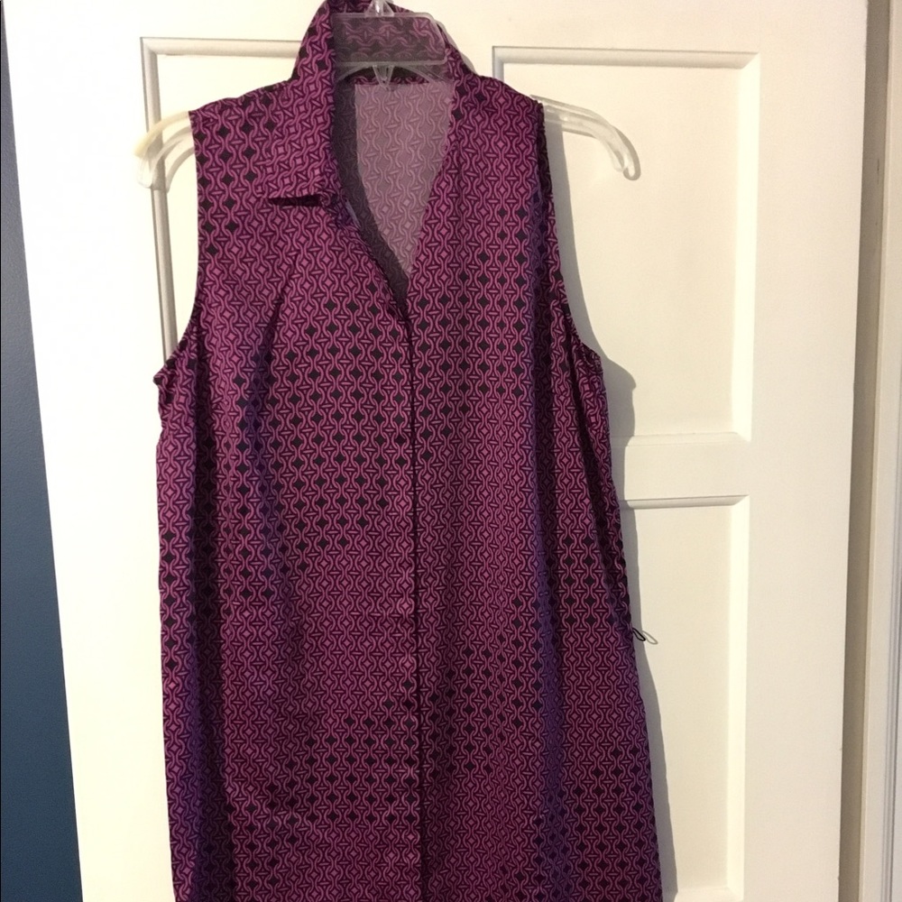 Silky fuchsia and navy button up dress