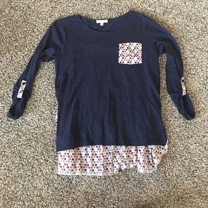 Navy and Patterned Casual Top