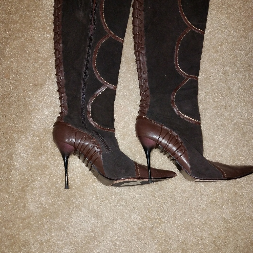 gorgeous suede and leather knee high boots