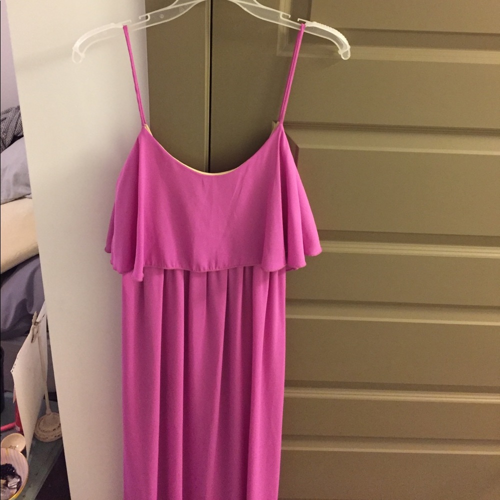 Long spaghetti strap pink dress