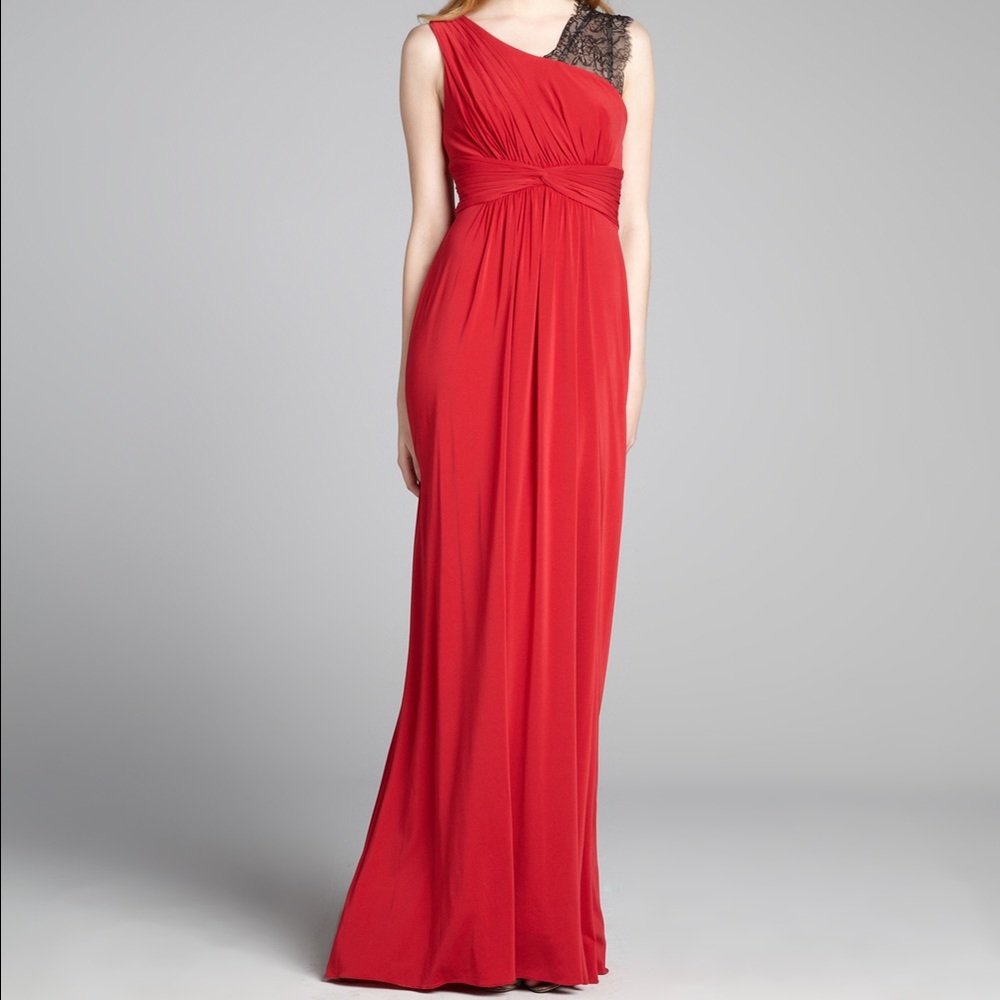 Red Jersey Knit Lace Shoulder 'Quenby' Gown