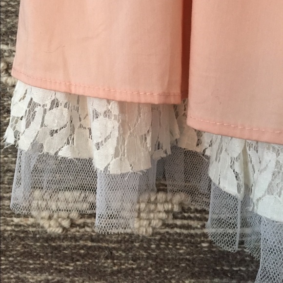Scooped back dress in blush with tulle and lace - Picture 2 of 4
