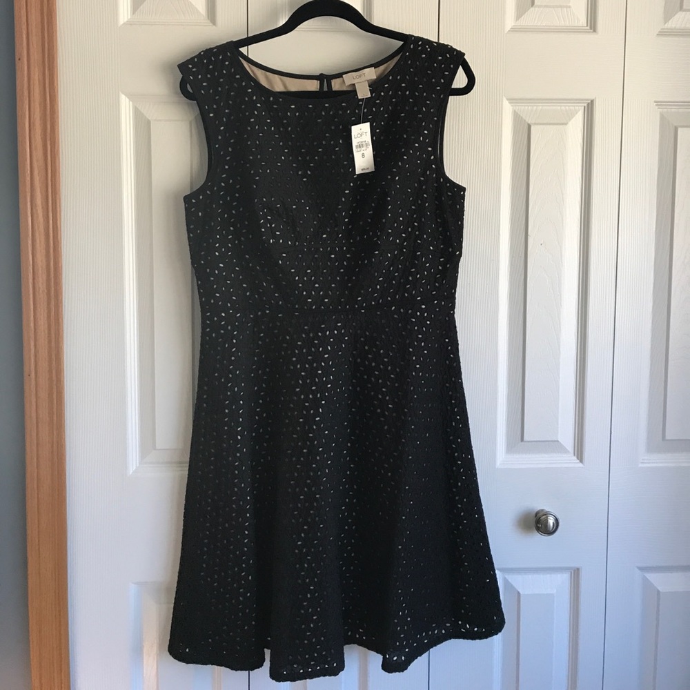 LOFT black dress with tan peeking through lace