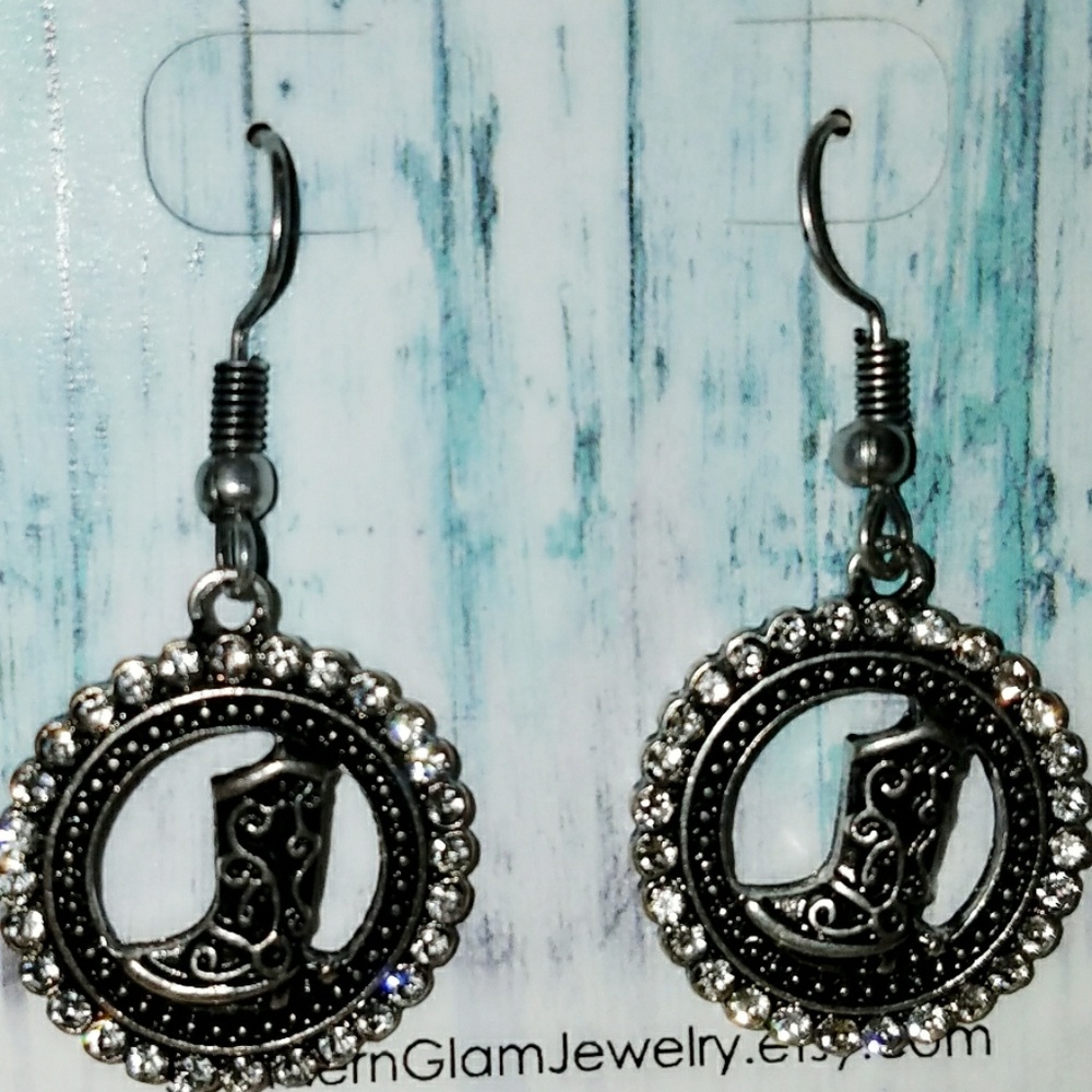 Southwestern Boho Cowgirl boot dangle earrings