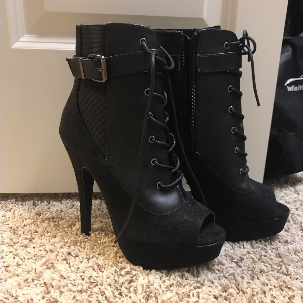 Peep toe zip up Stilettos.