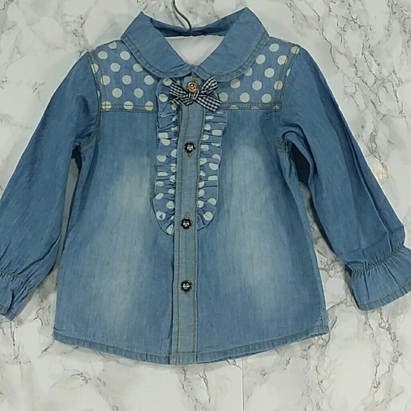 HOST PICK***Chambray Ruffle and Dots Shirt. Kids:) - Picture 2 of 7