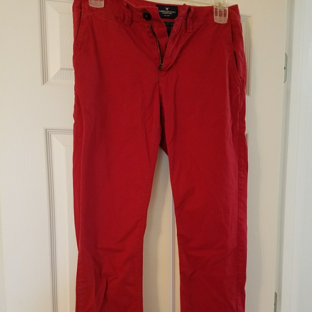 Red Chinos Flat Front Dress Pants, Slim Straight