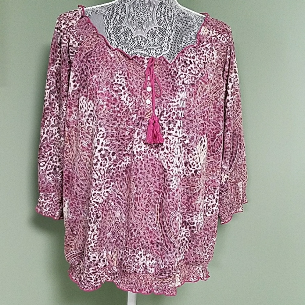 Bandolino Pink Combo Pullover Blouse Womens