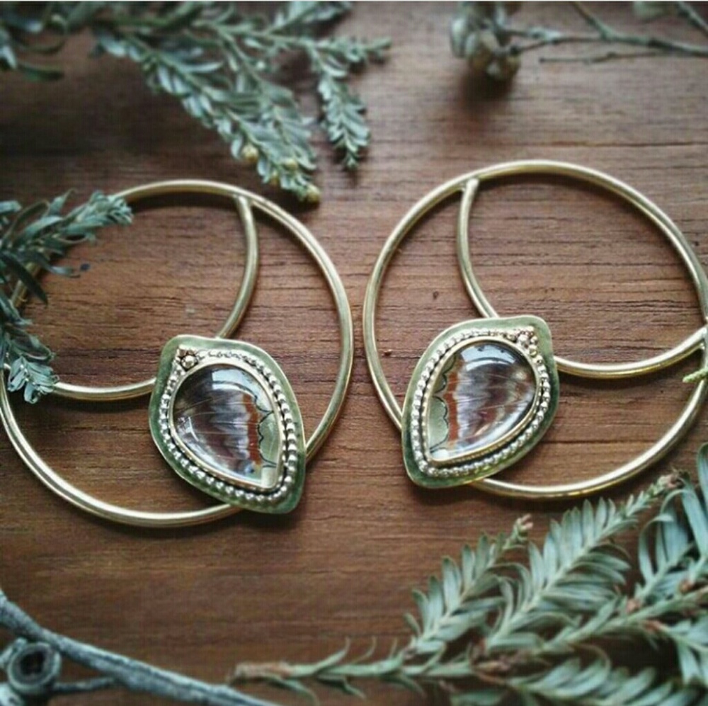 10g Brass Metamorphosis Wing Hoops