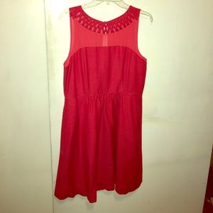 Anthropologie Red Lattice Neckline Dress