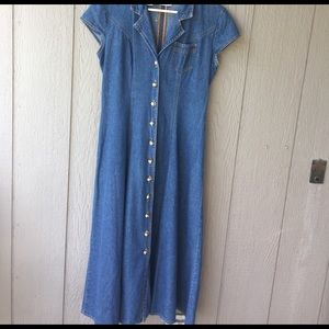 80's Retro Denim Button Up Maxi Dress