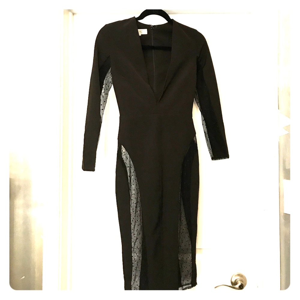 House of CB black quarter sleeve c-thru dress
